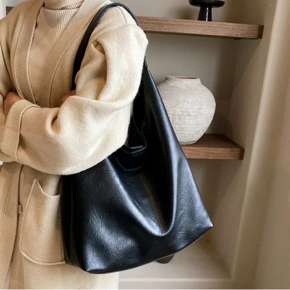 Sleek Black (faux) Leather Hobo Bag